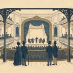 Elegant vector illustration of a vintage American theater representing the origin of the phrase peanut gallery