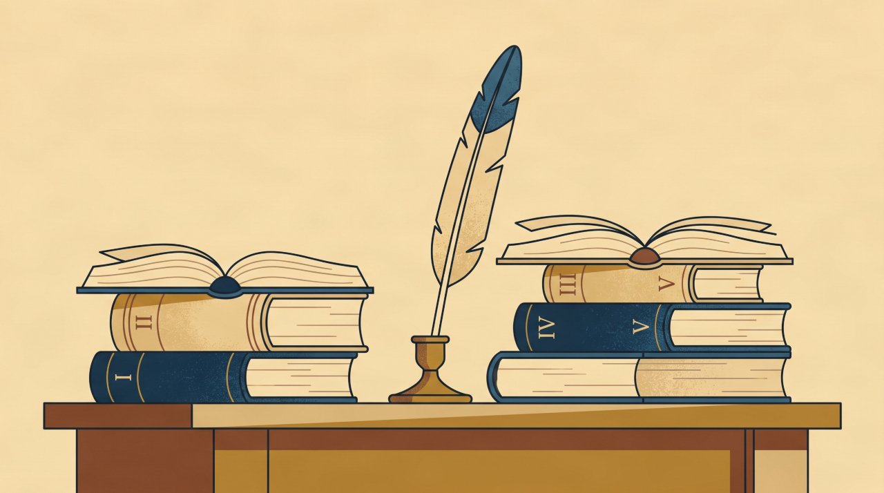 Elegant vector illustration of 30 open books and a quill pen representing quotes about freedom