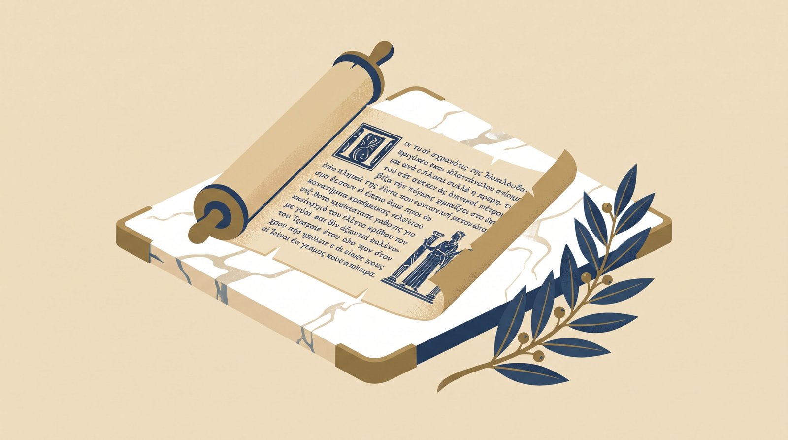 Elegant vector illustration of a Greek philosophy scroll representing famous quotes and quotations