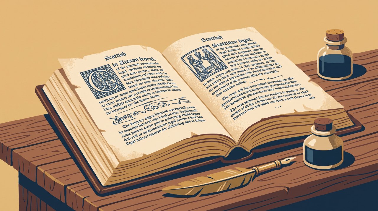 An ancient Scottish law book showing legal codes on the origin of the phrase caught red handed