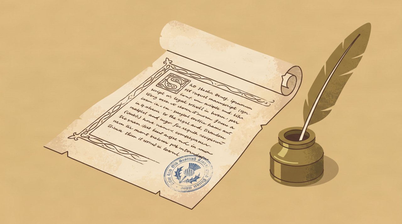 Medieval Scottish parchment manuscript showing the origin of the phrase caught red handed
