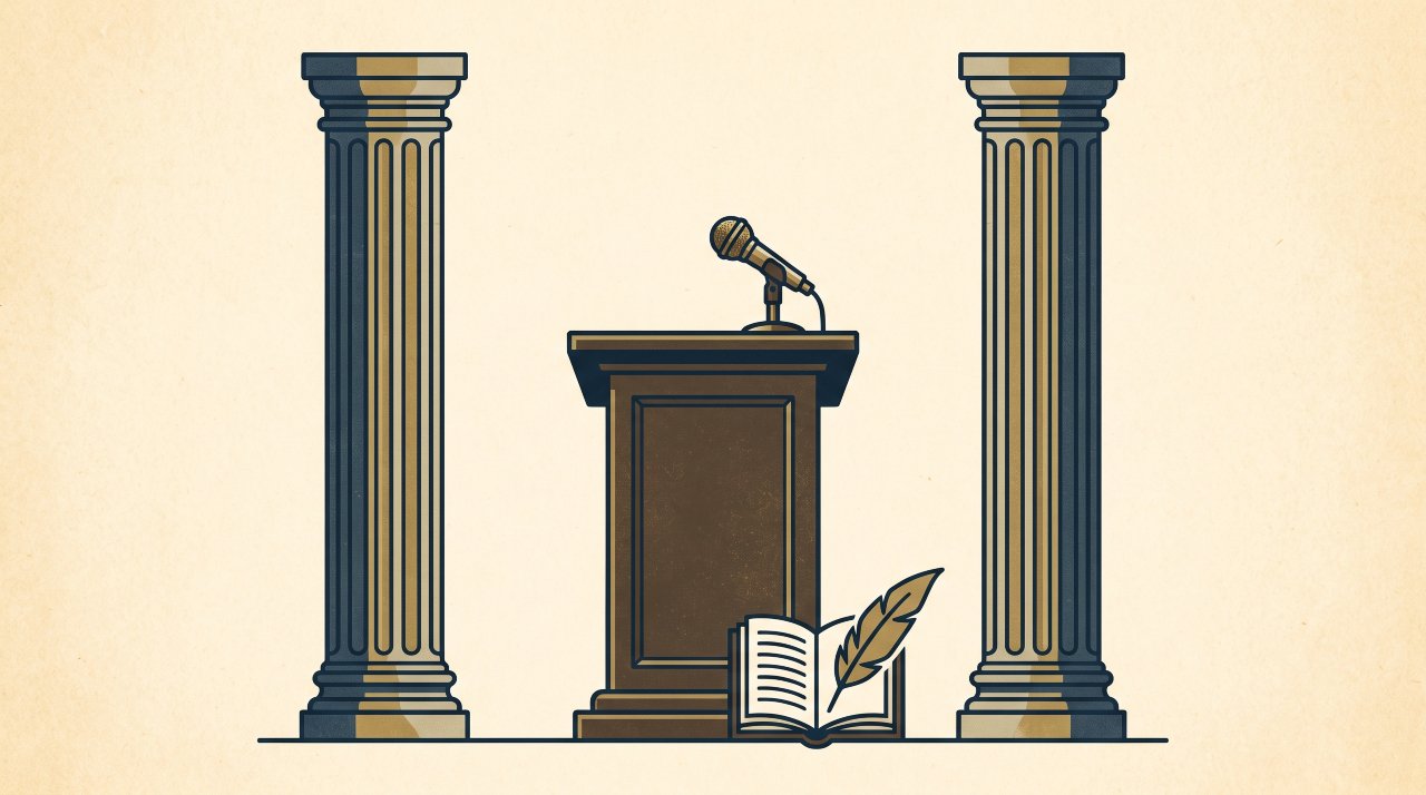 Elegant vector illustration of a classic wooden podium representing famous quotes and quotations on courage