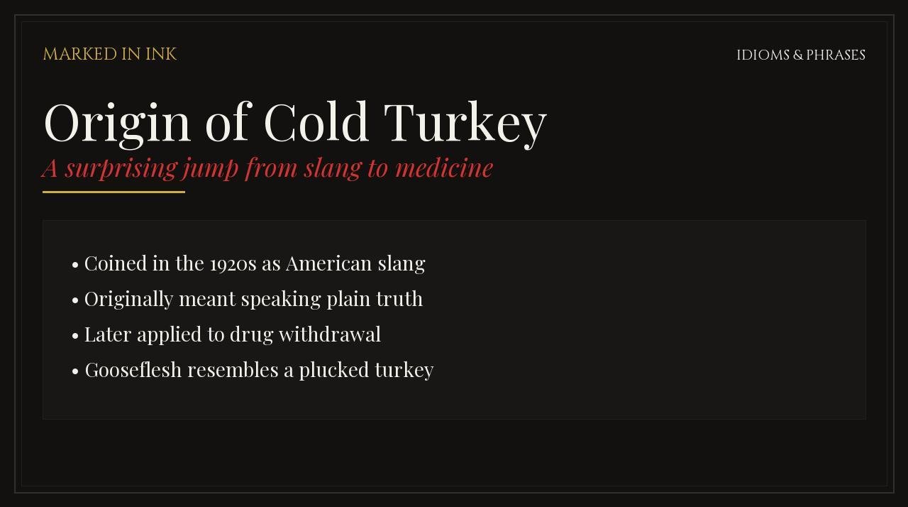 Origin of the Phrase Cold Turkey - Word origins and phrase history illustration