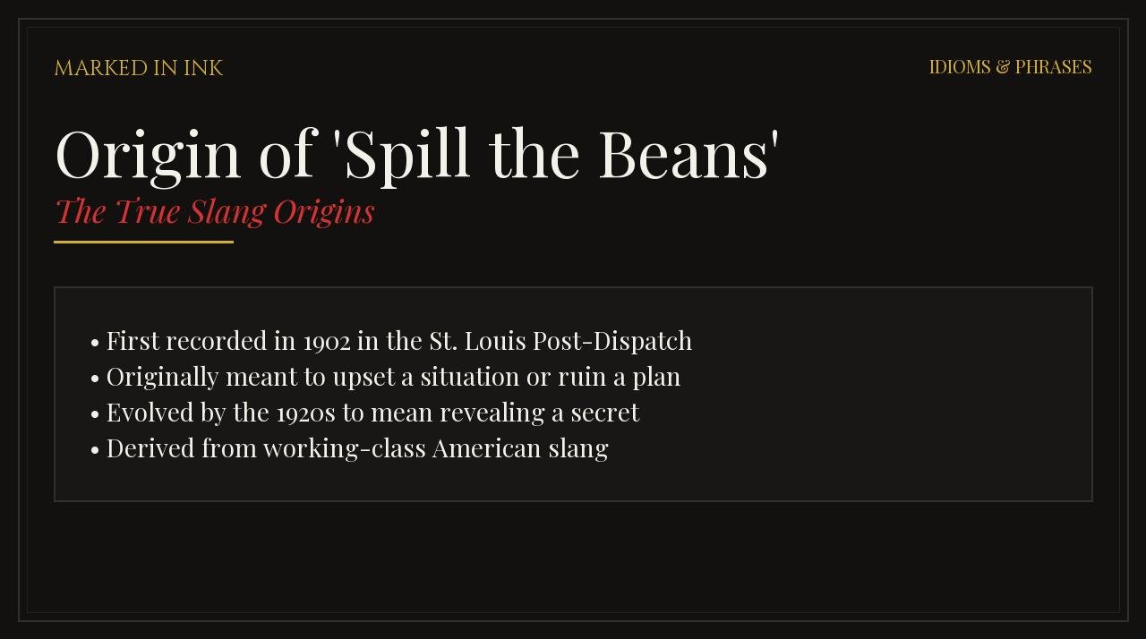 Origin of the Phrase Spill the Beans - Word origins and phrase history illustration