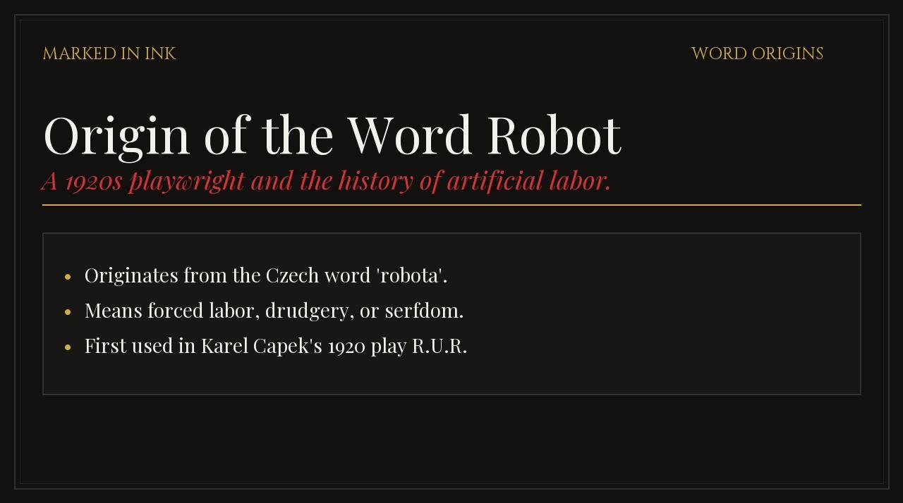 Origin of the Word Robot - Word origins and phrase history illustration