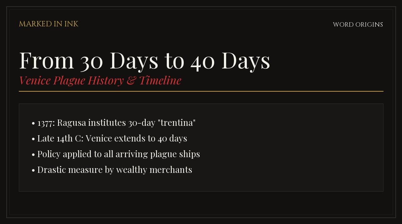 From 30 Days to 40 Days: Venice Plague History