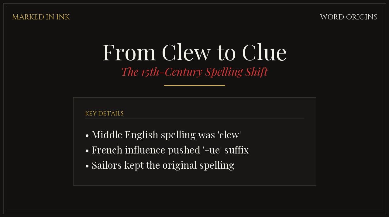 Spelling shift from clew to clue