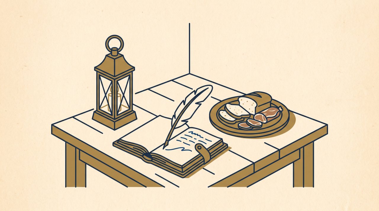 Vintage editorial illustration of an 18th century London coffeehouse and diary representing the origin of the word sandwich