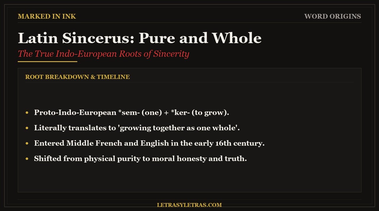 Latin Sincerus Pure and Whole - Root breakdown timeline