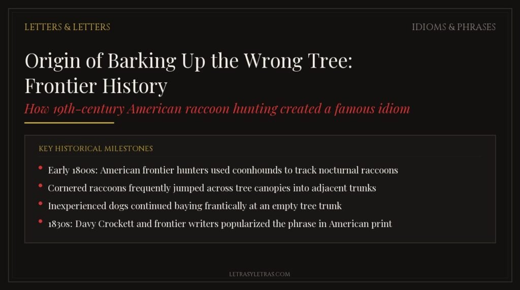 Origin of the phrase barking up the wrong tree, with its early history