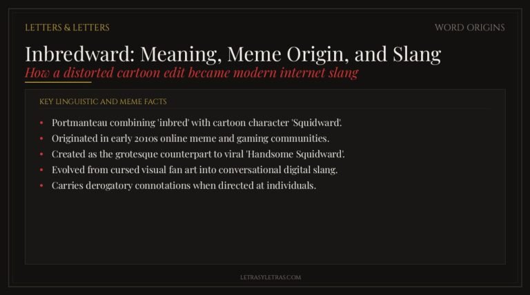 Dark editorial card detailing the etymology, meme history, and slang meaning of Inbredward