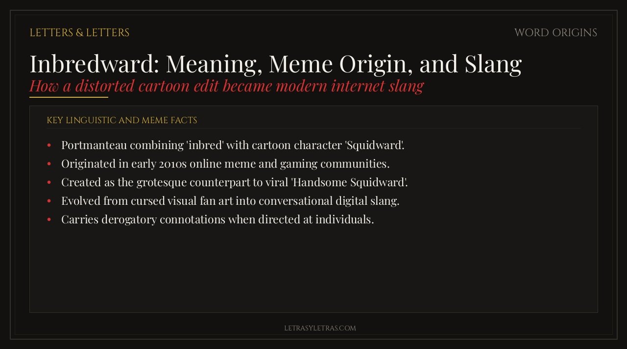 Dark editorial card detailing the etymology, meme history, and slang meaning of Inbredward