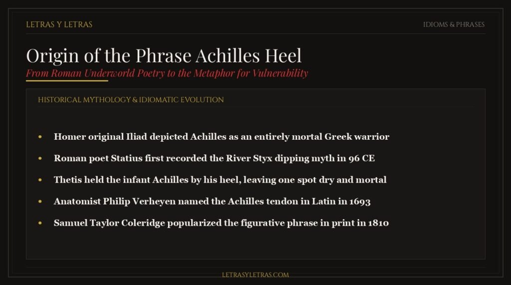Historical myth and origin of the idiom Achilles heel from Roman poetry to 1810 literature