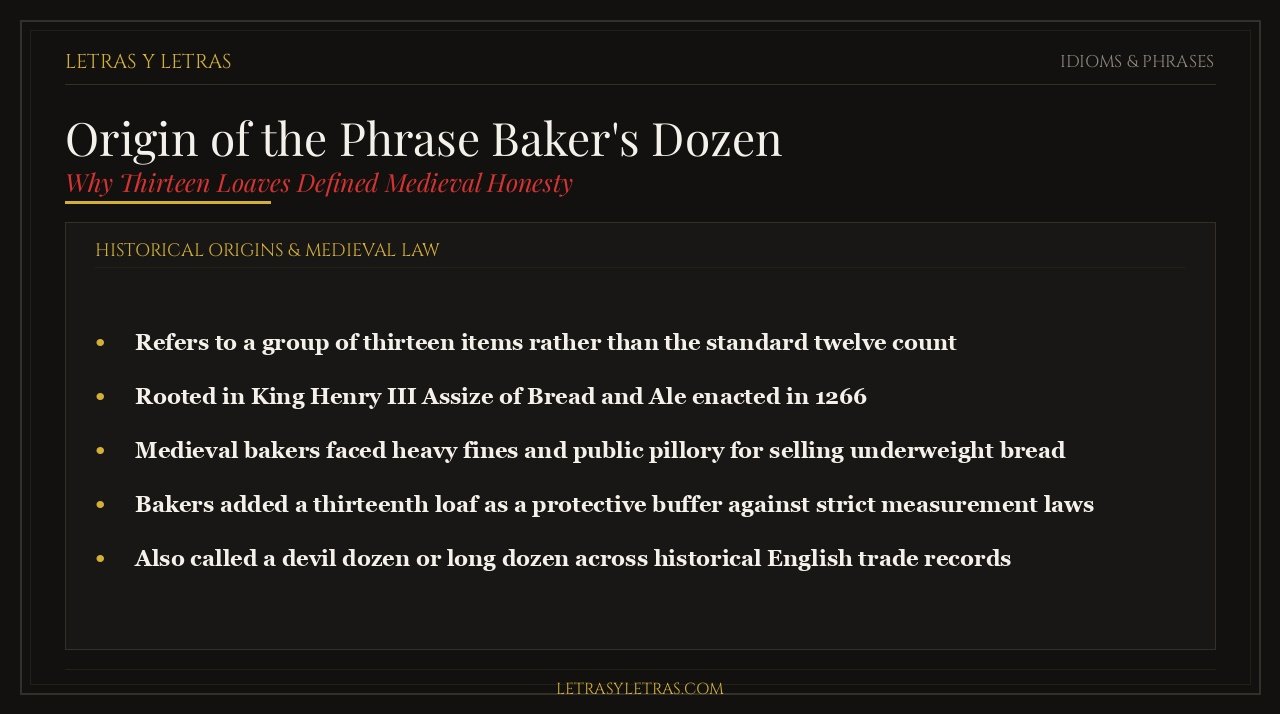 Origin of the phrase baker's dozen, the 1266 Assize of Bread and Ale, and the thirteenth buffer loaf