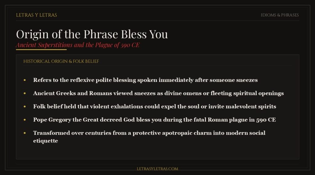 Origin of the phrase bless you, ancient sneeze superstitions, and Pope Gregory 590 CE decree