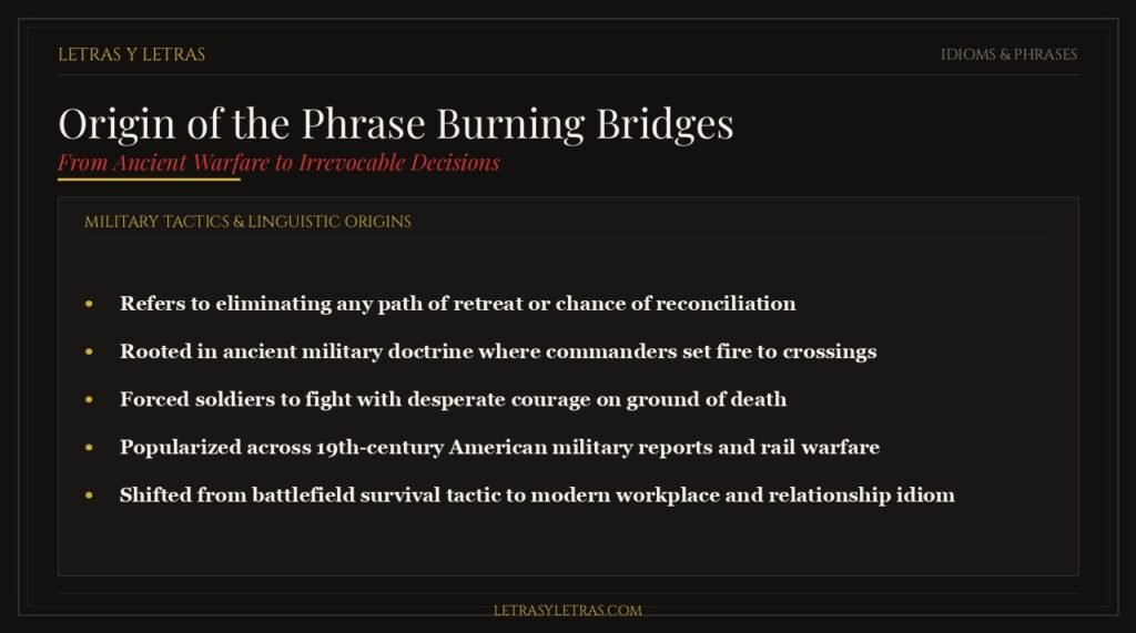 Origin of the phrase burning bridges, military retreat tactics, and irreversible decisions