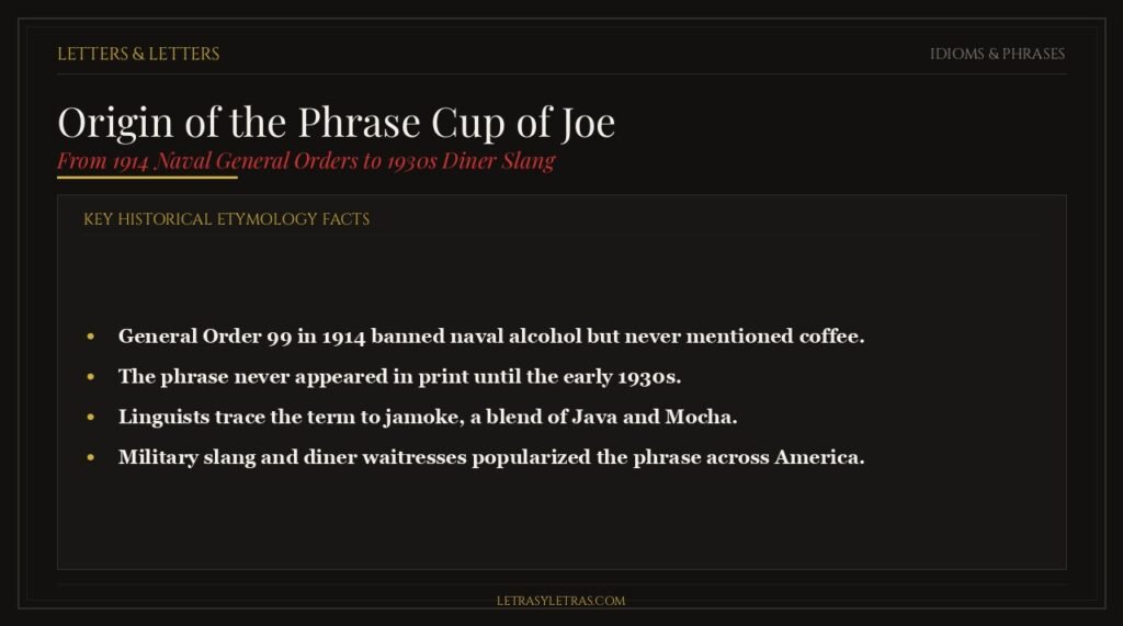 Origin of the phrase cup of joe from naval myths to diner slang