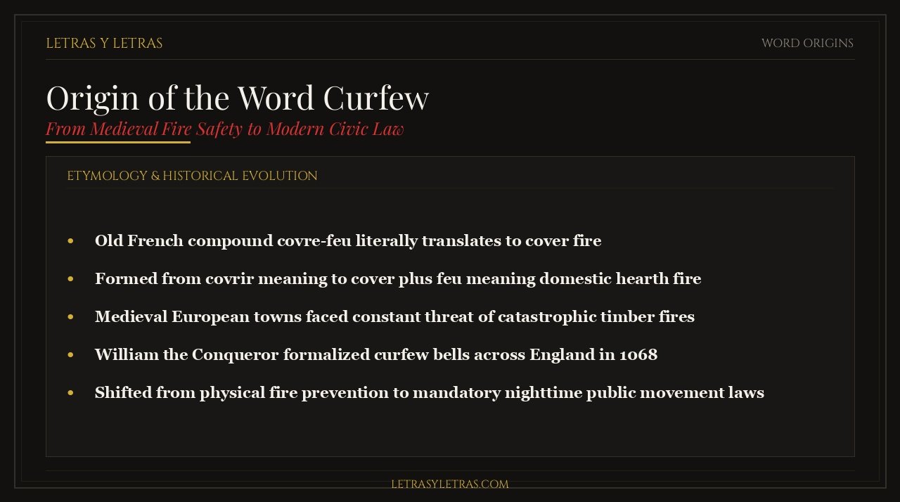 Origin of the word curfew from Old French covre-feu and medieval fire safety laws