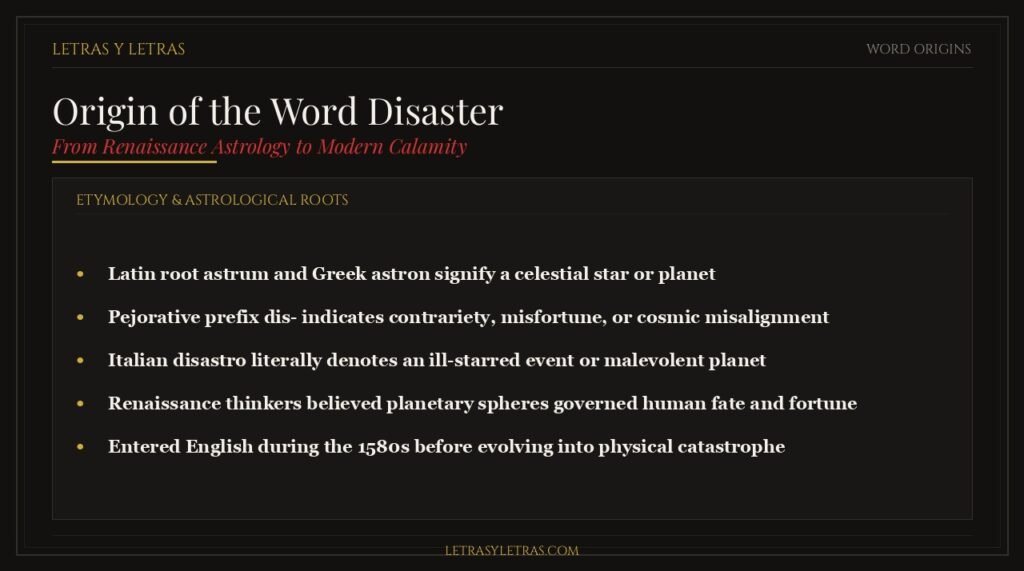 Origin of the word disaster from Italian disastro and astrological bad star etymology