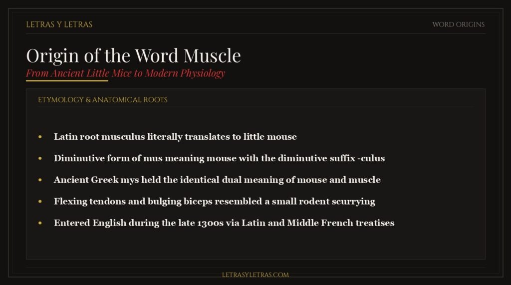 Origin of the word muscle from Latin musculus meaning little mouse and ancient anatomy