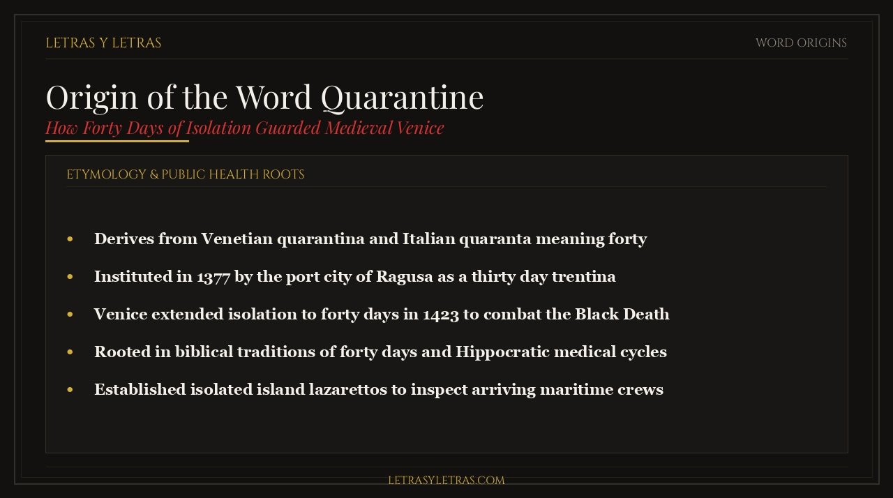 Origin of the word quarantine, Venetian quarantina, and forty days of plague isolation
