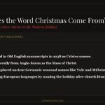 Editorial dark luxury infographic on where does the word Christmas come from tracing Old English Cristes-maesse.